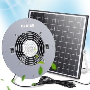 LilDiho 30W solar attic fan- solar exhaust fan, Two Charging Options, IPX7 Waterproof Fan 32.8Ft, Solar Fan for Attic, Underground Space, Greenhouse, Basement, Garage, Barn, Workshop