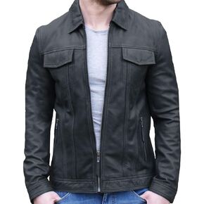 Mens Trucker Leather Jacket Vintage Genuine Lambskin Leather Jacket Men Shirt Collar Jackets For Mens