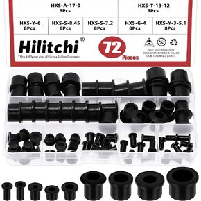 hilitchi 72pcs 9 أحجام الحلقات المطاطية السيليكون الأسود عدة T-نوع ثقب جروميت أسود سيليكون أعلى قبعة الحلقات المطاطية لثقب المقابس السيارات الأسلاك كابل جلبة سلك التوصيل in Kuwait