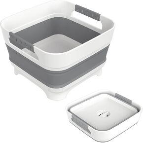 2.4 Gal Collapsbile Wash Basin with Drian Plug,9L Dish Pan for Soaking Baby Bottles,Portable Sink, Multiuse Foldable Bucket,Dish Tub, Ice Beverage Tubs for Camping, Vegetable Washing, RV