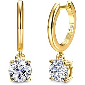 Moissanite Earrings, 18K White Gold Sterling Silver Moissanite Hoop Earrings 1.0ct-2.0ct D Color Brilliant Lab Created Diamond Earrings For Women Drop Dangle Moissanite Earrings