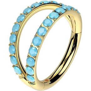 Pierced Owl 16GA ASTM F-136 Implant Grade Titanium Synthetic Turquoise Lined Double Hoop Hinged Segment Clicker Ring