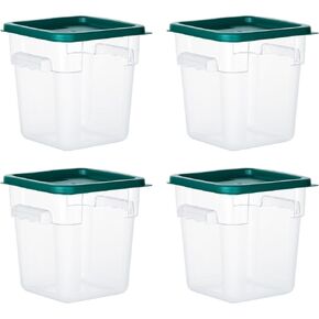 4 Pack Food Storage Containers, 12 Quart with Lids, Square Commercial Containers with Scale, NSF, Polycarbonate, Clear