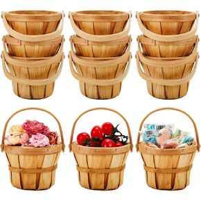 Marsui 10 Pcs Mini Wooden Berry Baskets Bulk for Gifts, Mini Wooden Baskets with Handle for Picking Fruit Flowers Crafts Home Wedding party Farmers Market Decor, Small Apple Strawberry Baskets