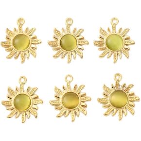 6Pcs Gold Plated Sunflower Charms For Jewelry Making Necklace,Cat's Eye Stone Pendants Bracelet Earring and Slime DIY Jewelry Accessories Charms