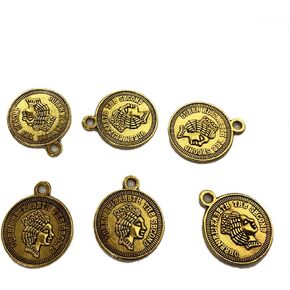 15 PCS Alloy Charms Antique Tibetan Coins Queens Heads Beads Necklace Pendant Spacers Dangle Clasps Earrings Bracelet Jewelry Making Accessories Bijoux Crafting (Gold 18x15mm)