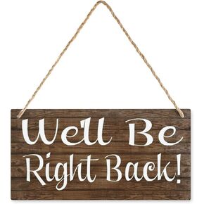 Wood Decor Sign We'Ll Be Right Back Mahalo Wood Office Sign Retro Wooden Public Decorative Hanging Sign For Home Door Fence Vintage Wall Plaques Decoration 12X6In