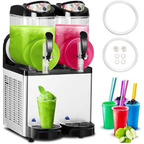 24L Large Capacity Commercial Slushy Machine, 6.4 Gals & 500W Frozen Drink Machine, Food-Grade PC Tanks & Stainless Steel, Considerate Designs & Versatile Application for Restaurants, Bars
