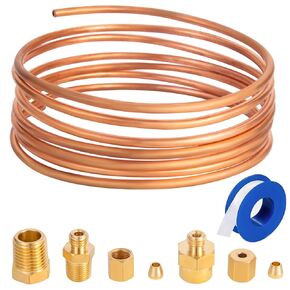 72'' Oil Pressure Gauge Tubing Kit, Set of Copper Tube with1/4'' x1/8'' NPT,1/8'' NPT Male x1/8'' OD and 1/8'' NPT Female x1/8'' OD Threaded Brass Parts