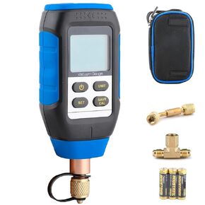 Digital Vacuum Gauge with 4 Units 7/16"-20 UNF(1/4" SAE), HVAC Micron Vacuum Gauge Tester Meter Set with Buzzer Alarm, 1/4" SAE Extension Connector Accessories and Tee Fitting