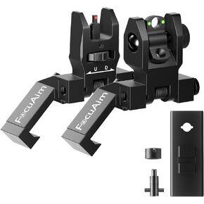 45 Degree Offset Iron Sights, Flip Up Front Rear Sites with Red&Green Dot, Tool-Free AdjustableCanted Iron Sights Rapid Transition, Fits Picatinny and Weaver Rails