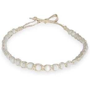 BlueRica Braided Hemp Cord Choker Necklace with Cat's Eye Beads (White)