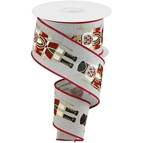 Nutcrackers on Canvas Wired Edge Ribbon - 10 Yards (Ivory, 2.5 Inch)