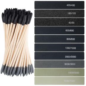 40 Pcs Sanding Sticks Set, 10 Square Polishing Sticks Assorted 30 Double End Matchsticks Fine Sanding Twigs Coded Abrasive Sanding Tools for Tight Spaces Plastic Models Wood Hobby Craft