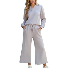 Zontroldy المرأة 2 قطعة مجموعات ملابس الخريف Pollever البلوز واسعة الساق السراويل مطابقة مجموعة رياضية in Kuwait