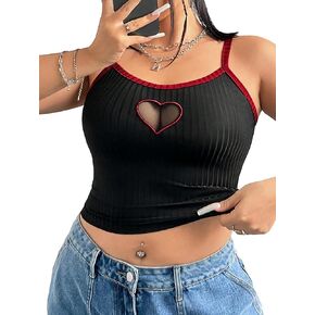 SOLY HUX Women's Plus Size Cami Crop Tops Contrast Mesh Spaghetti Strap Summer Top