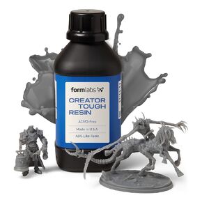 Creator Tough 3D Printer Resin - Grey ABS-Like 1 kg - ACMO-Free, High Precision, Non-Brittle, Semi-Flexible, Ultra Low Odor, UV-Curing Photopolymer Liquid Compatible with LCD and DLP Printers