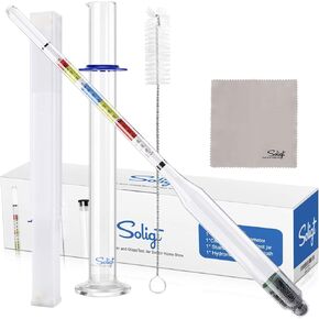 SOLIGT مقياس السوائل الثلاثي وجرة اختبار الزجاج للنبيذ والبيرة والنبيذ وعصير التفاح - ABV، مجموعة اختبار Brix والجاذبية
