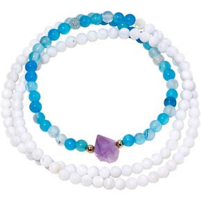 Wrap White Shells/Amethyst/Agate Beaded Bracelets 4mm Crystals Stretch Bracelets for Women Beach Jewelry