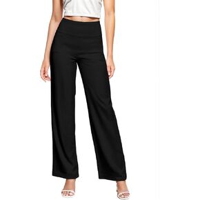 Hybrid & Company Womens Ultra Comfort Ponte Fabric Pull on Casual Wide Leg Pants