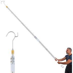 Clothes Hook Pole,Closet Hook Extends from 37 inches to 62 inches,Closet Hook Rod Made of Stainless Steel Adjustable,S Hook Closet for Reaching Extending Rod Lightweight Hang High Area Top
