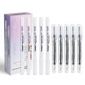 10Pcs Microblading Skin Marker Tattoo Stencil Markers Pen Permanent Makeup Position Mark Surgical Tip Sterile with Paper Ruler for Eyebrow, Lips, Skin (5 Single Head, 5 Double Heads)