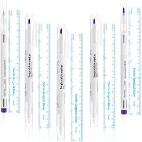 Zonon 5 Pieces Tattoo Tip Markers Skin Marker Pen Tattoo Pen in 0.5 mm and 1 mm with Paper Ruler for Skin, Eyebrow, Lips (2 Single Head, 3 Double Heads)