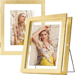 6x8 Floating Picture Frame, Front Opening Double Side Real Glass Clear Picture Frames Grey, Matted to 5x7 or 4x6 Photo, Dried Flower Press Frame Tabletop Photo Display