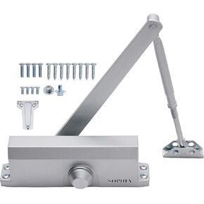 SOPHIA Commercial Door Closer Grade 2, Automatic Door Closer DK700, Hydraulic Auto Door Closer for Home & Light Commercial Property (Size 3), ADA & UL, Silver Aluminum