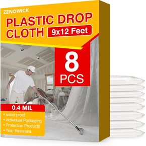 12 Pack Plastic Drop Cloth, 9x12 Ft Plastic Sheeting for Painting, Dust-Proof Tear-Resistant Painters Plastic Tarp Cloth for Furniture Floor Sofa Protector Cover Durable & Thick
