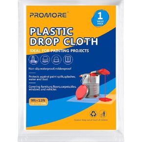 9x12 Ft 3-Mil Clear Plastic Drop Cloth - Heavy-Duty Painter's Sheet for Painting, Furniture, Walls, and Floor Protection (108 Sq Ft)