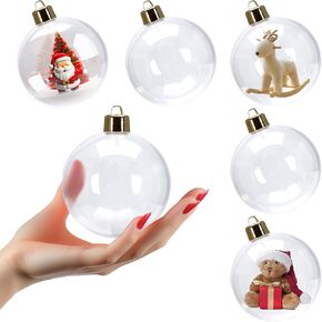 AMS 70mm/30ct Christmas DIY Clear Plastic Fillable Balls, Acrylic Clear Plastic Ornaments Balls Fillable Wedding Party Decor (2.75’’, Clear)