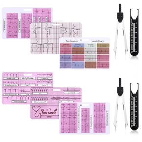 Geiserailie 2 Sets EKG Caliper and 3 Pcs ECG Rhythm Interpretation Badge ECG Rate Pocket Cards Measure Electrocardiogram Caliper Tool Set for Nurses Doctor Hospital