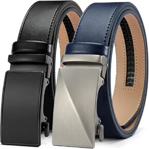 DOOPAI Men's Ratchet Leather Belt Set - 2 Pack Sliding Belt Adjustable For Gift Mens Dress Casual 1 3/8",Cut for Fit