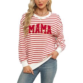 Womens Crewneck Sweatshirt Mama Letter Print Long Sleeve Loose Fashion Pullover Top