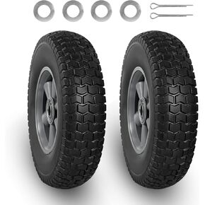 BIG RED Solid Rubber Tires and Wheels, 10 inch Flat Free Tubeless Wheels with 5/8" Axle Bore Hole,2.1" Offset Hub - for Truck, Utility Cart,Wheelbarrow, Dolly, Garden 10" x 2.5"