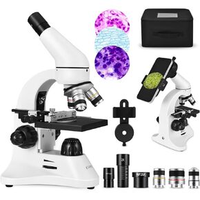 ESAKO 40-2000X Microscope for Kids Students Adults, with Mechanical Stage, Phone Adapter & Microscope Slides Set Metal Body Microscope for Science Education School Laboratory