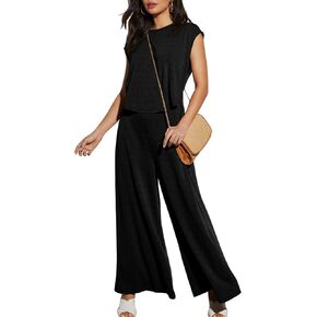 YMDUCH Women's Dressy Casual Sleeveless Wide Leg Long Pant One Piece Jumpsuits With Pockets