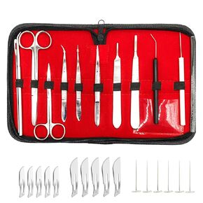 28 Piece Complete Dissection Kit with Dissecting Scissors, Forceps, Scalpels, Teasing Needles, Probes, and Deluxe Leather Case