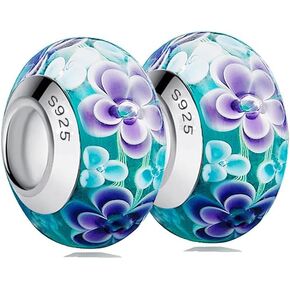 TIFVGEV 2pcs 925 Sterling Silver Charm Beads Murano Glass Charms for Pandora Bracelets,Jewelry Gifts for Women and Girls