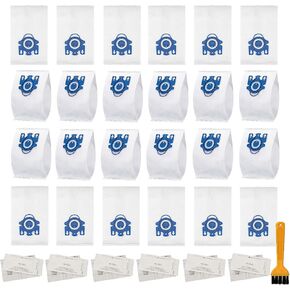 24 Pack 3D Airclean GN Vacuum Bags Compatible with Miele Classic C1, Complete C1, Complete C2, Complete C3, S400i S600 S2 S5 S8 Series, 6 Motor Protection Filters 6 AirClean Filters 1 Cleaning Brush
