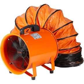 VEVOR Industrial Portable Air Blower Ventilator with Hose, 1070CFM 8 Inch Heavy Duty Tube Exhaust Fan with 16.4ft Flexible Duct, 195W High Velocity Air Mover for Extraction and Ventilation