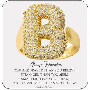 Bubble Initial Rings for Women Bubble Letter Ring Balloon Letters Ring Puff Letter A-Z Chunky Gold Rings 14K Gold Filled CZ Paved Alphabet Letter Ring
