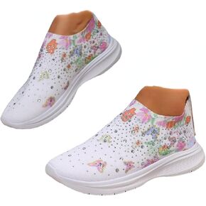 DESESE Women's Rhinestone Stretch Casual Breathable Sneakers Fashion Mesh Walking Shoe Slip-on Loafers
