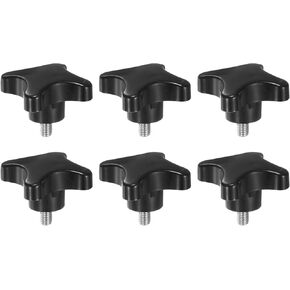 HARFINGTON 6pcs Star Clamping Knobs M8 x 20mm Metric Male Thread 60mm 4-Point Plastic Head Threaded Stud Knob Hand Tightening Thumb Screw Jig Handle, Black