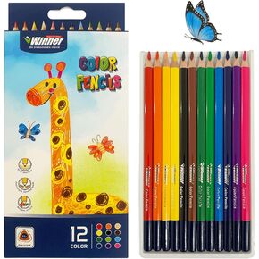 Jumbo Colored Pencils - 12 Extra Thick Pencils with Free Sharpener, Ergonomic Triangular Design, Safe for Kids, Great for Classroom and School Supplies