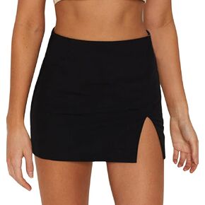 Womens Black Mini Skirt High Waist High Slit Sexy Bodycon Mini Skirt 0290……