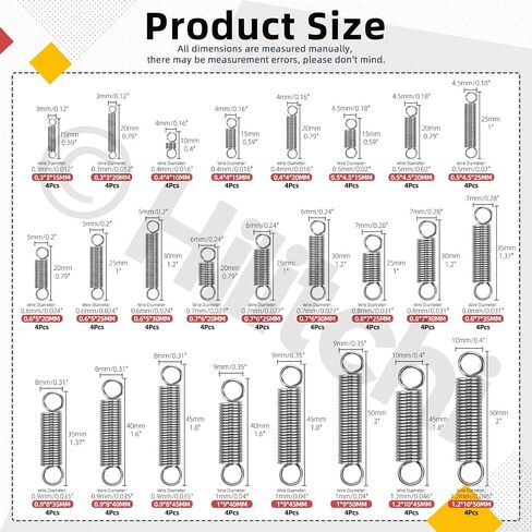 Hilitchi 100Pcs 25Sizes Extension Spring Assortment Kit Extension Spring Stainless Steel Springs Assorted Size Small Springs Compression Tension Springs for Repairs Maintenance in Saudi Arabia
