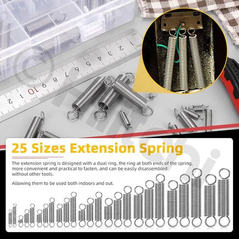 Hilitchi 100Pcs 25Sizes Extension Spring Assortment Kit Extension Spring Stainless Steel Springs Assorted Size Small Springs Compression Tension Springs for Repairs Maintenance in Saudi Arabia