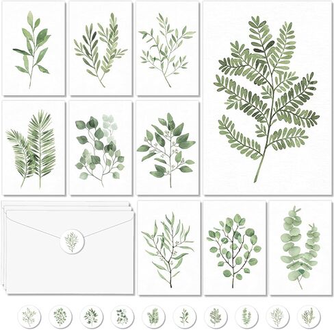 50PCS Greenery Blank Cards Greeting Cards Bulk Watercolor Botanical Blank Cards With Envelopes Stickers Green Leaves Blank Note Cards Plant Thank You Cards For Birthday Baby Bridal Shower Wedding in Kuwait